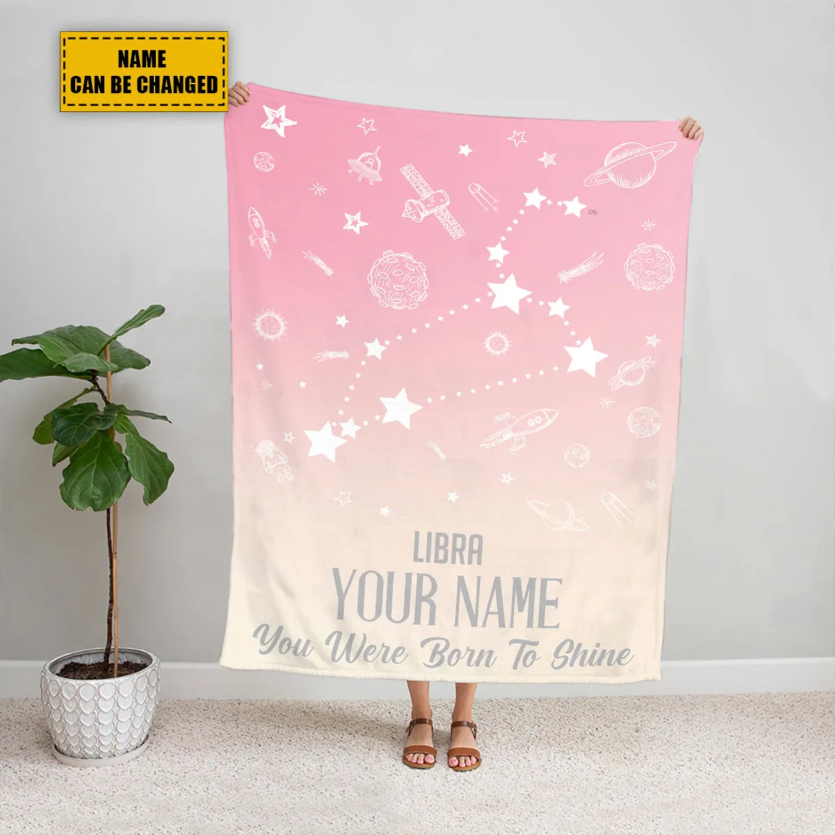 Teesdily | Libra Customized Fleece Blanket Constellation Blanket You Were Born To Shine Fleece Personalized Name Zodiac Blankets Astrology Gifts