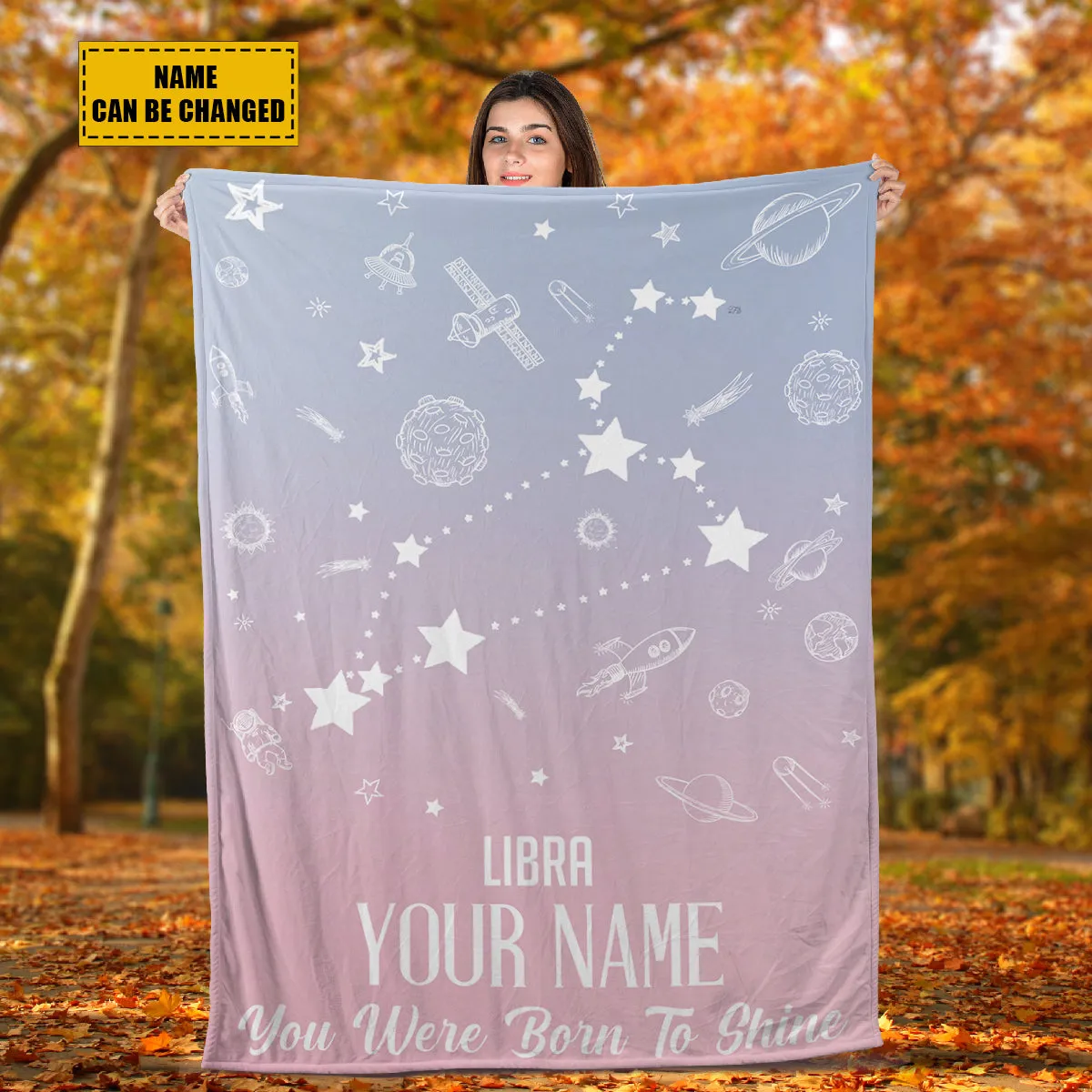 Teesdily | Libra Customized Fleece Blanket Constellation Blanket You Were Born To Shine Fleece Personalized Name Zodiac Blankets Astrology Gifts