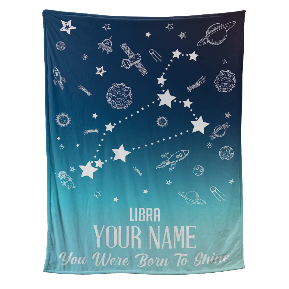 Teesdily | Libra Customized Fleece Blanket Constellation Blanket You Were Born To Shine Fleece Personalized Name Zodiac Blankets Astrology Gifts