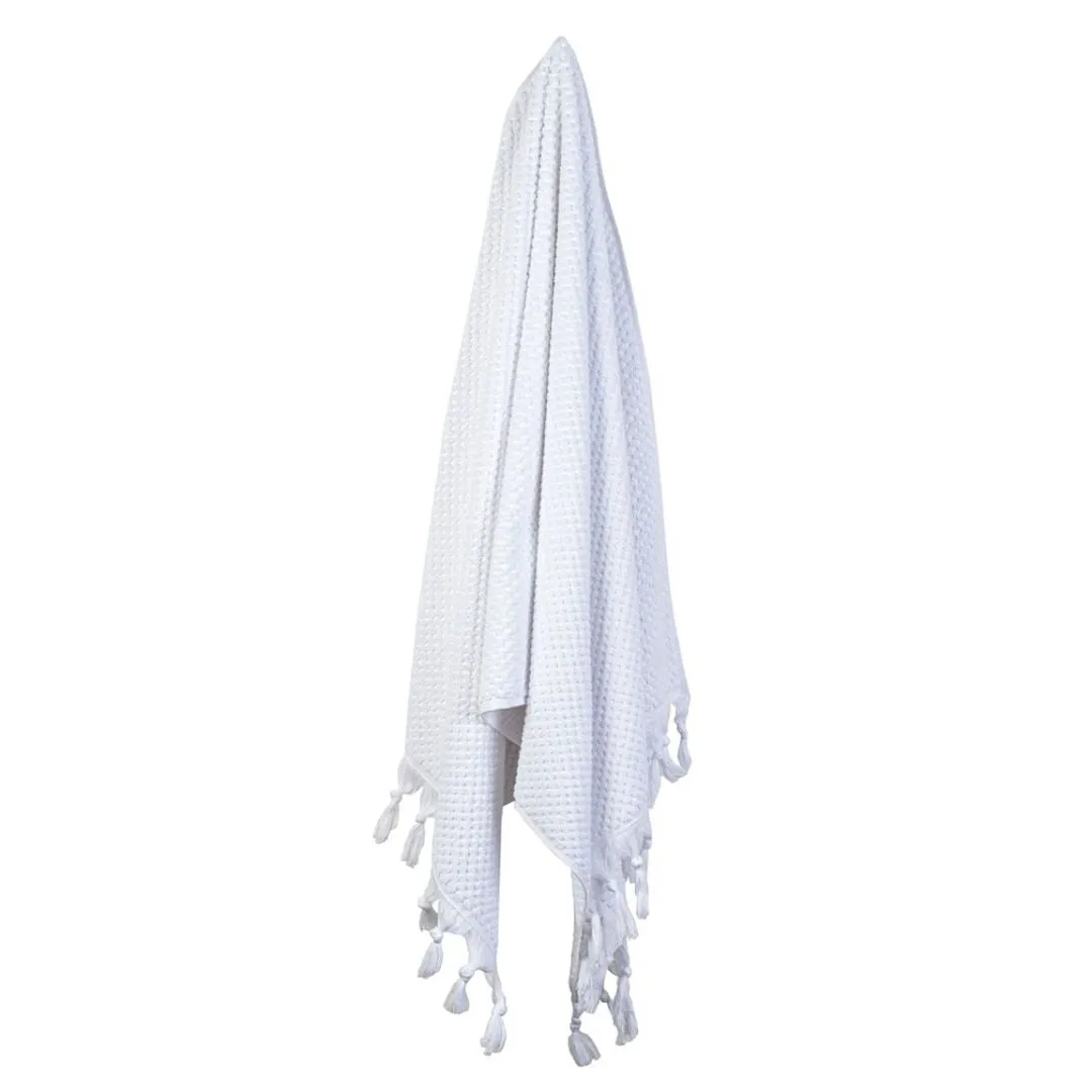 Textured Tassel Bath Towel - White