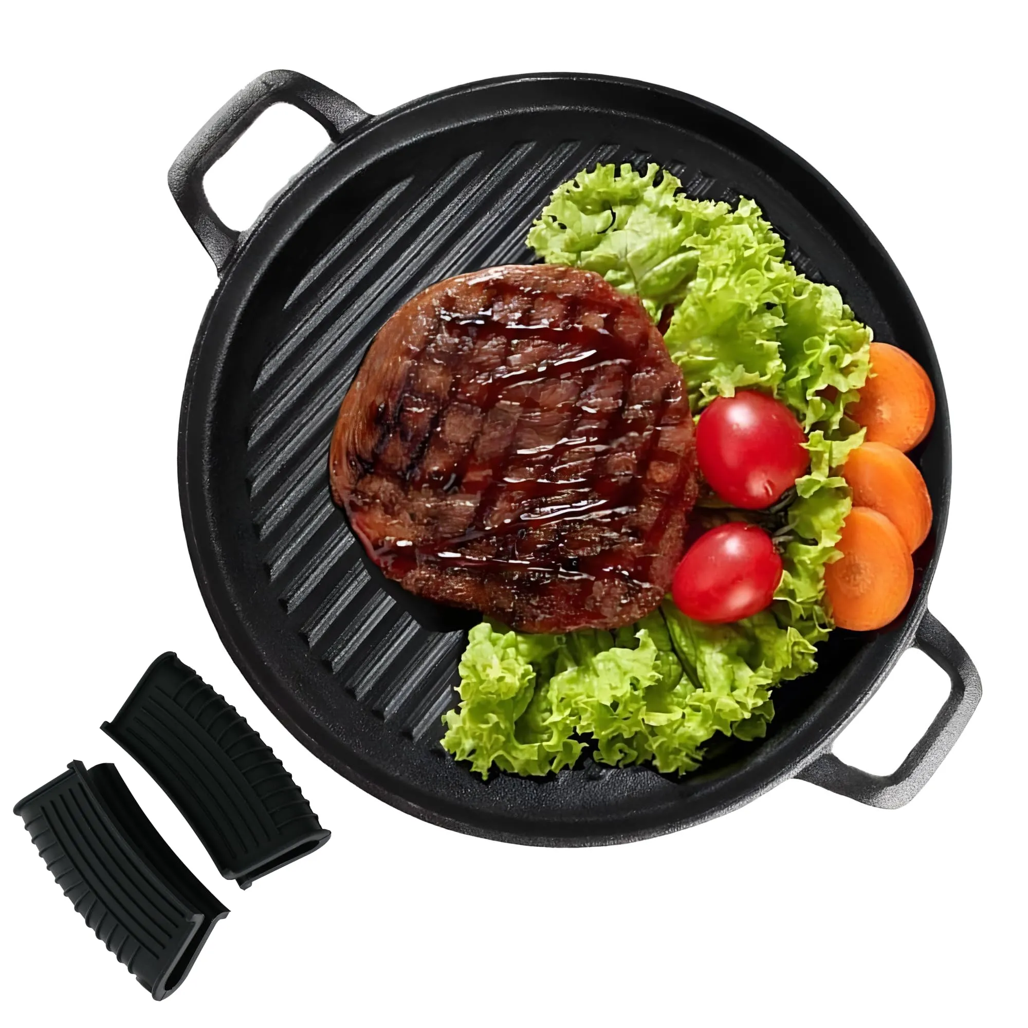 The Better Home Rustic Series Cast Iron Cookware (30cm) | Enamel Coated Grill Pan Cast Iron | Cast Iron Skillet |Gas Grill Tawa | Rust Proof Iron Egg Fish Fry Pan | Gas & Induction Friendly (Black)