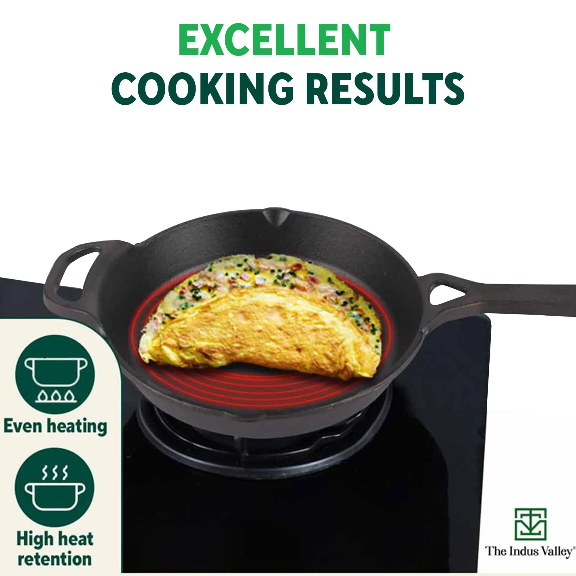 The Indus Valley Preseasoned Cast Iron Fry Pan/Skillet With Long Handle|Medium 26.2Cm/10.3Inch, 1.8Ltr, 2.3Kg|Induction Friendly|Nonstick Fry Pan, 100% Pure & Toxin Free, No Chemical Coating, Black