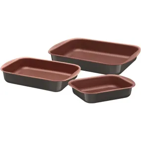 Tramontina Brazil  Vermont 3 Pieces Graphite Aluminum Roasting Pan Set with Copper Interior Starflon Max PFOA Free Nonstick Coating