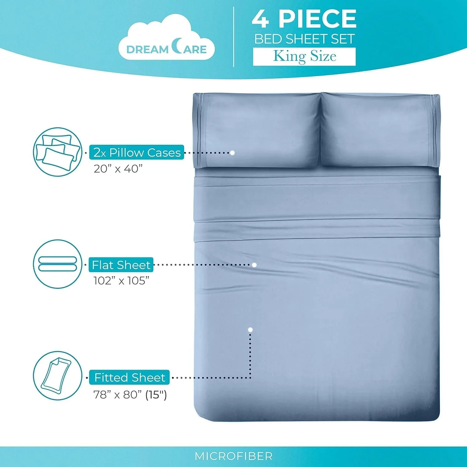 Twin XL Sheets 4pcs XL Twin Sheet Set Twin XL Fitted Sheet Extra Deep Pocket Extra Long Twin Sheets XL Twin Fitted Sheet Twin Extra Long Sheet Set Twin XL Bedding Set Twin XL Fitted Sheets Light Blue