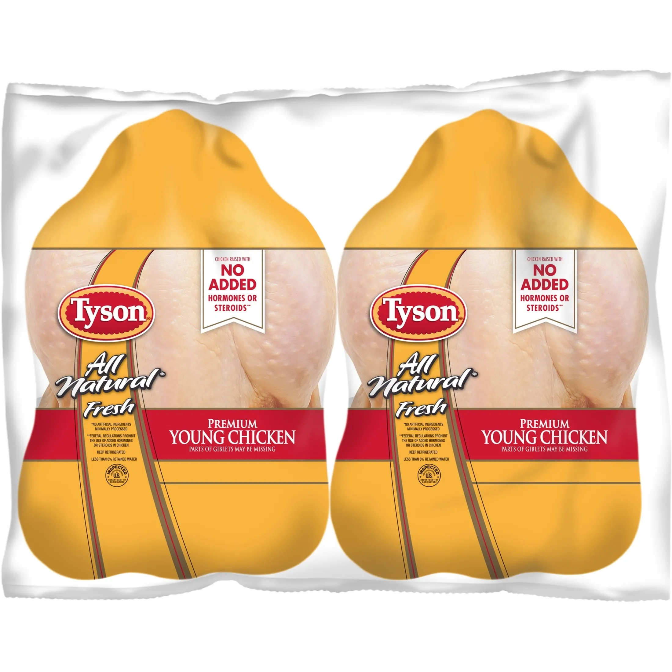 Tyson All Natural Premium Young Whole Chicken Twin Pack, 10.0 - 14.0 lb