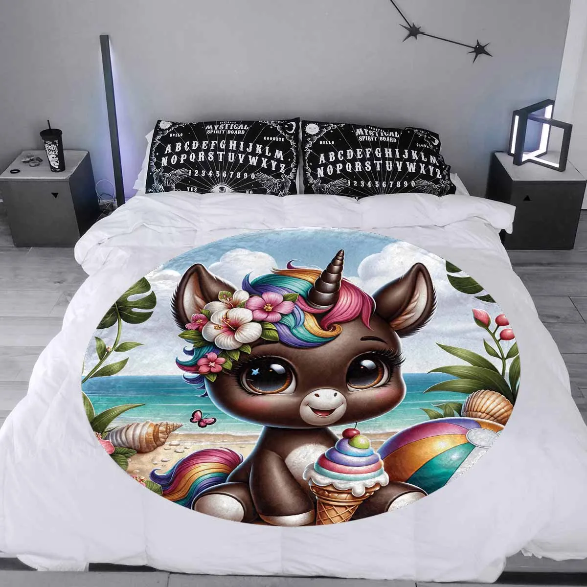 Unicorn_Awd35131  Circular Micro Fleece Blanket 60"