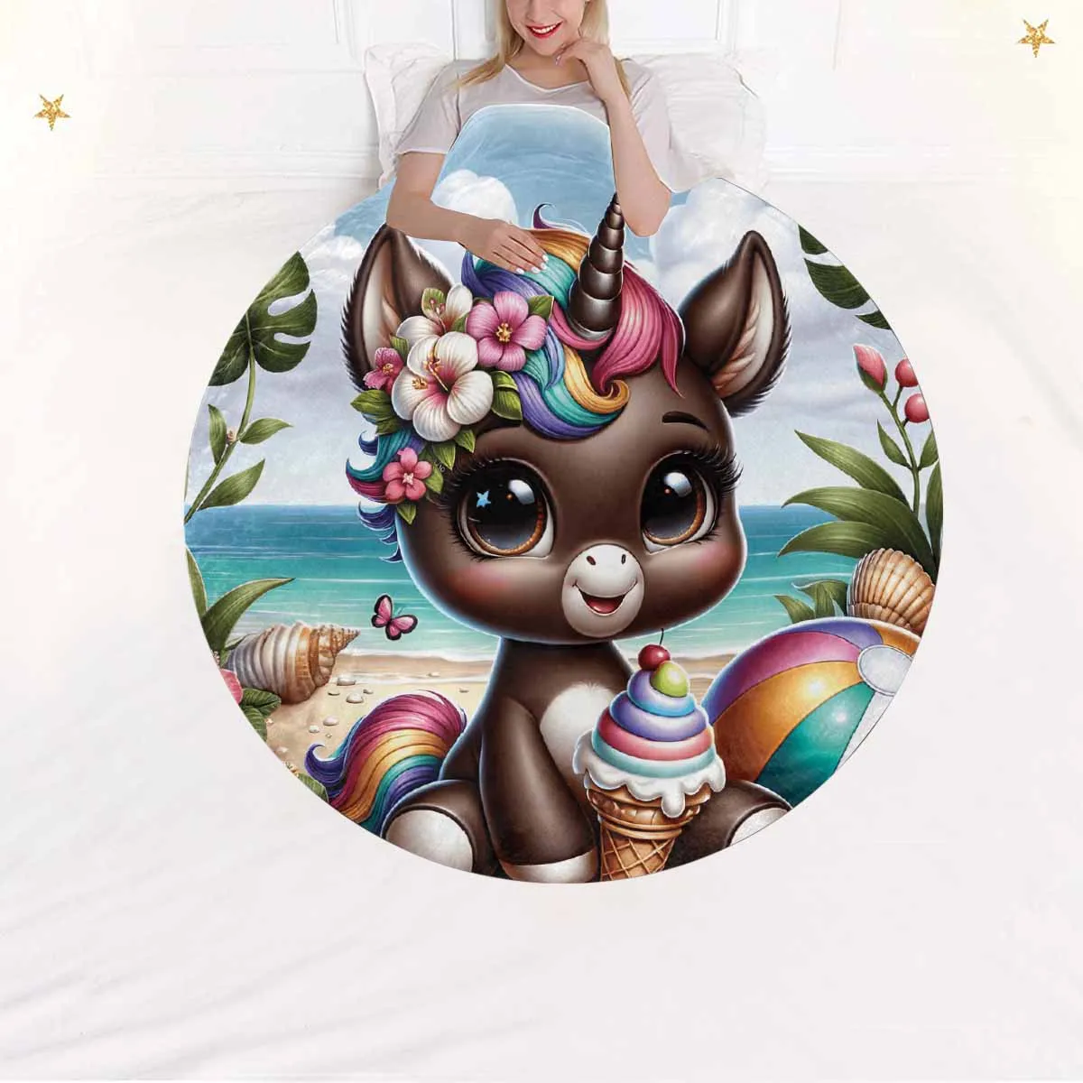 Unicorn_Awd35131  Circular Micro Fleece Blanket 60"