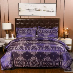 Vagasi 3 Pieces Duvet Cover Set Jacquard Satin Silk-Like