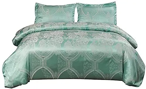 Vagasi 3 Pieces Duvet Cover Set Jacquard Satin Silk-Like