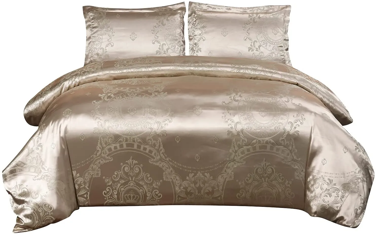 Vagasi 3 Pieces Duvet Cover Set Jacquard Satin Silk-Like