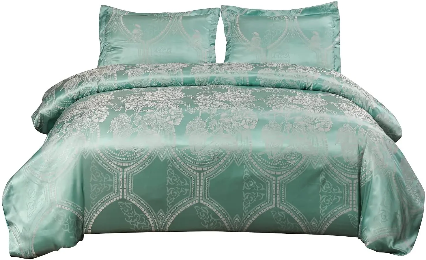 Vagasi 3 Pieces Duvet Cover Set Jacquard Satin Silk-Like