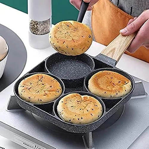 VDNSI 4 Hole Non Stick Egg Frying pan, Multi-Purpose Frying pan for Omelet uttapam,idli Burger Poached Egg Kitchen Breakfast(1pcs) (black)