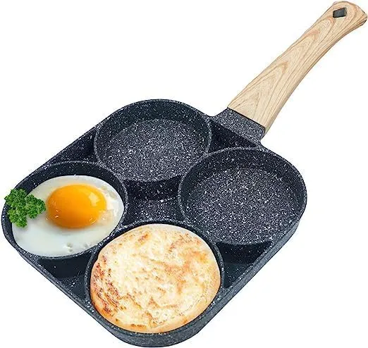 VDNSI 4 Hole Non Stick Egg Frying pan, Multi-Purpose Frying pan for Omelet uttapam,idli Burger Poached Egg Kitchen Breakfast(1pcs) (black)