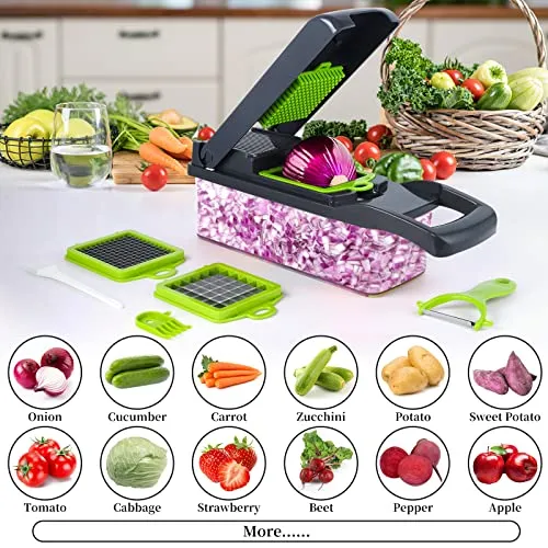 Vegetable Chopper, Pro Onion Chopper, 14 in 1Multifunctional Food Chopper, Kitchen Vegetable Slicer Dicer Cutter,Veggie Chopper With 8 Blades,Carrot and Garlic Chopper With Container (Gray)