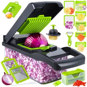 Vegetable Chopper, Pro Onion Chopper, 14 in 1Multifunctional Food Chopper, Kitchen Vegetable Slicer Dicer Cutter,Veggie Chopper With 8 Blades,Carrot and Garlic Chopper With Container (Gray)