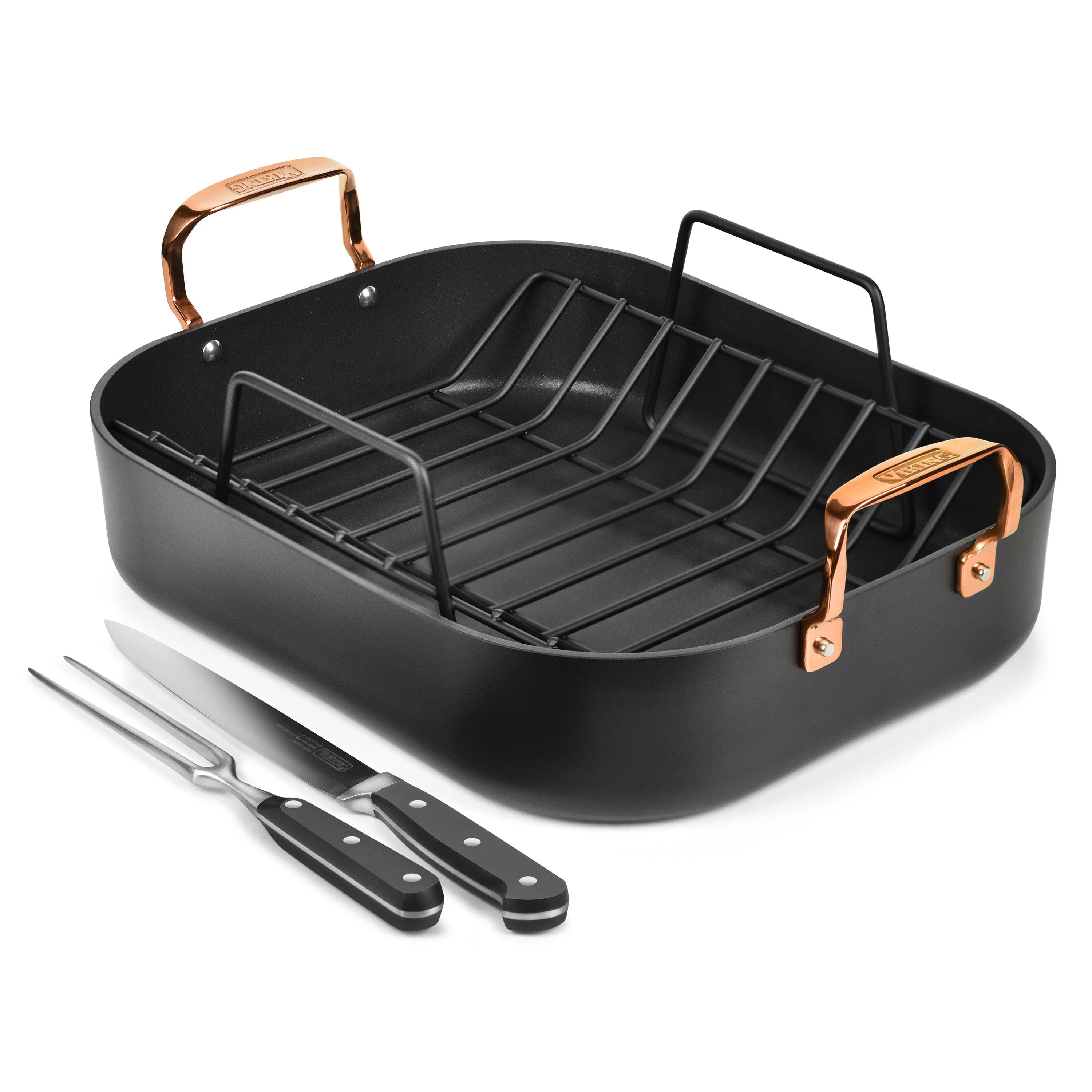 Viking Hard Anodized Nonstick Roasting Pan Set with Copper Handles