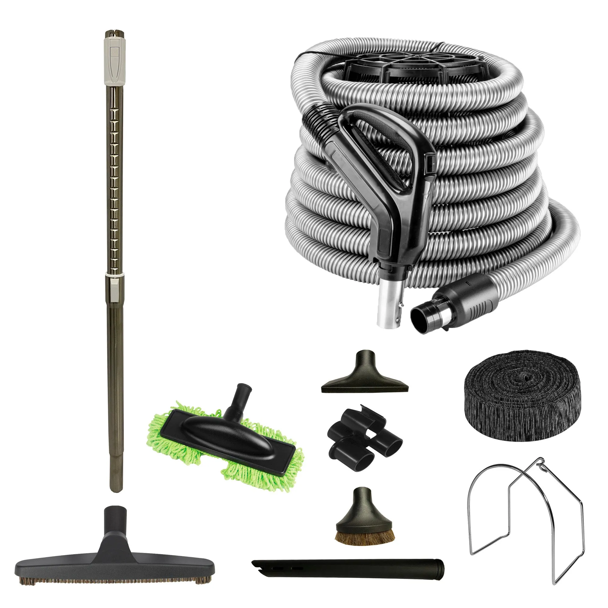 VPC Central Vacuum Accessory Kit - Silver Hose - Telescopic Wand with Deluxe Tool Set