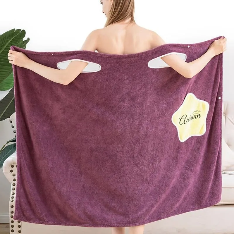 Wearable Bath Towel Soft and Absorbent Chic Women Bathrobe