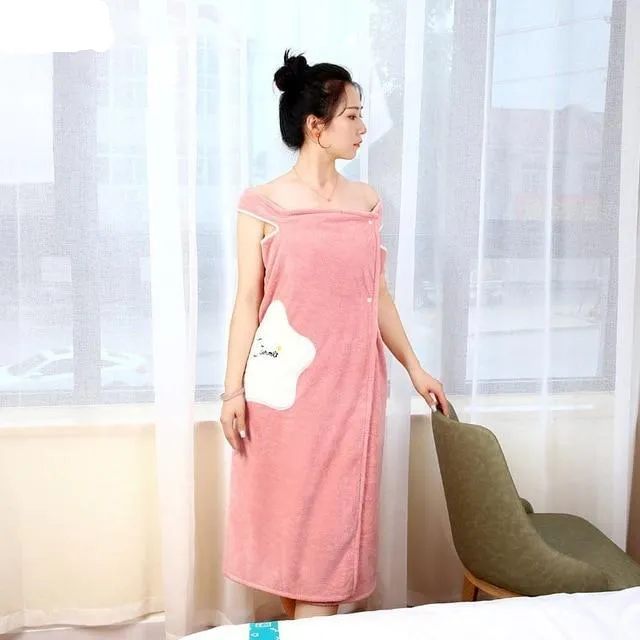 Wearable Bath Towel Soft and Absorbent Chic Women Bathrobe