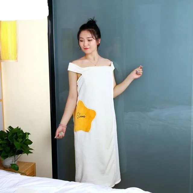 Wearable Bath Towel Soft and Absorbent Chic Women Bathrobe