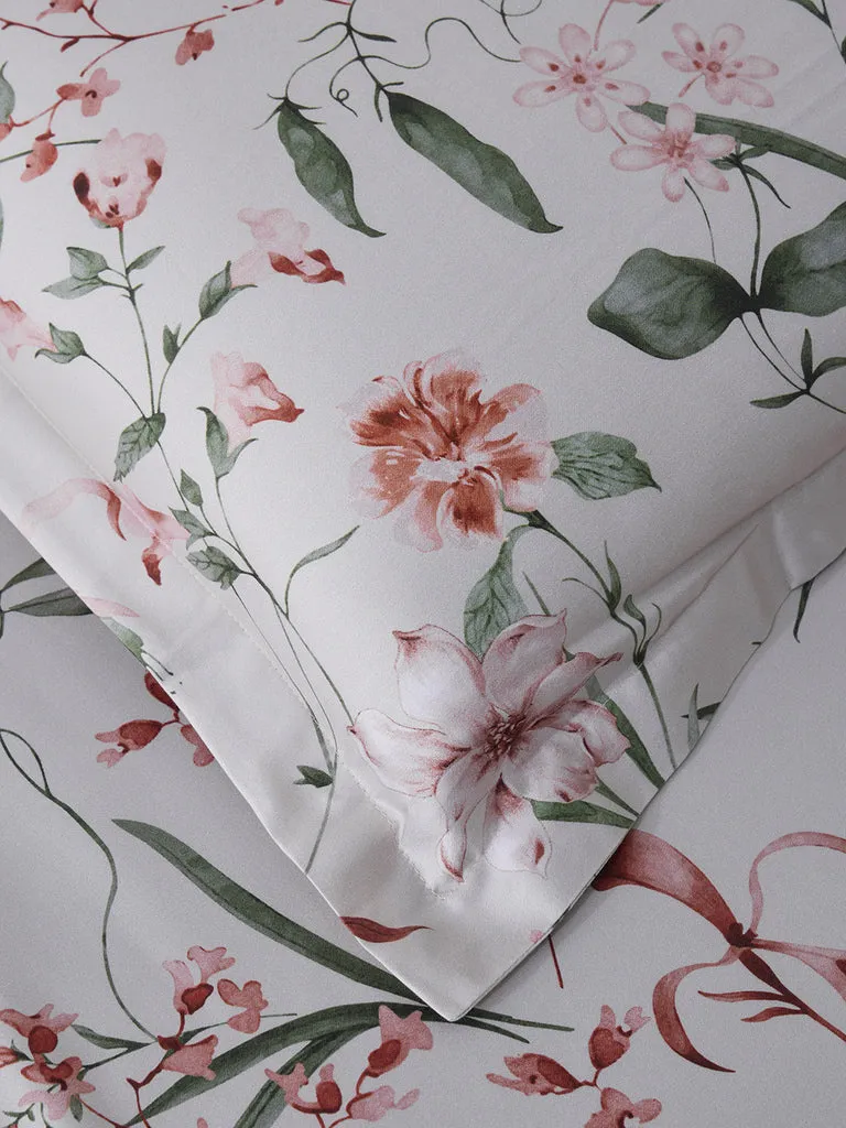 Westside Home Pink Floral Design King Bed Flat Sheet and Pillowcase Set