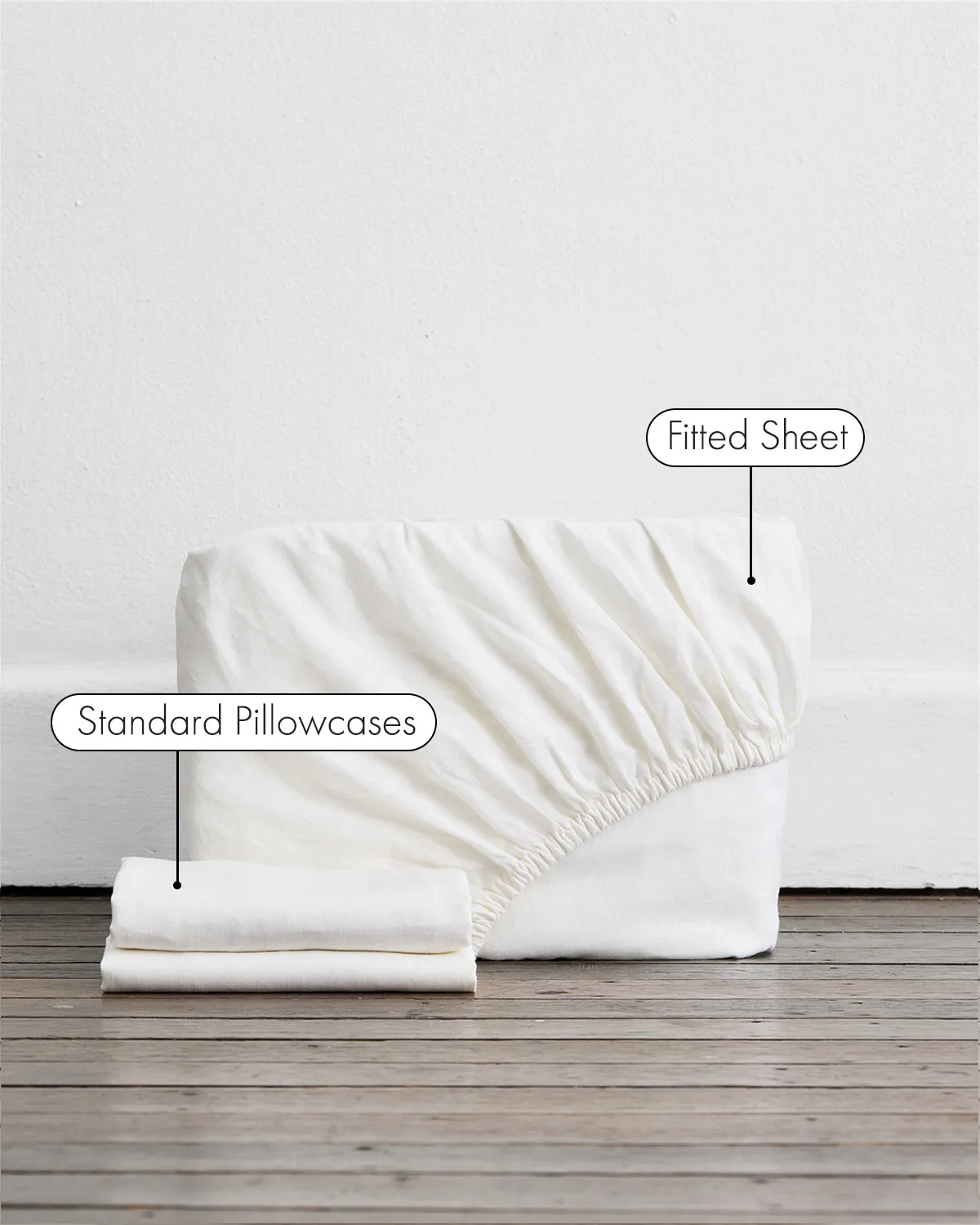 White 100% French Flax Linen Fitted Sheet Set