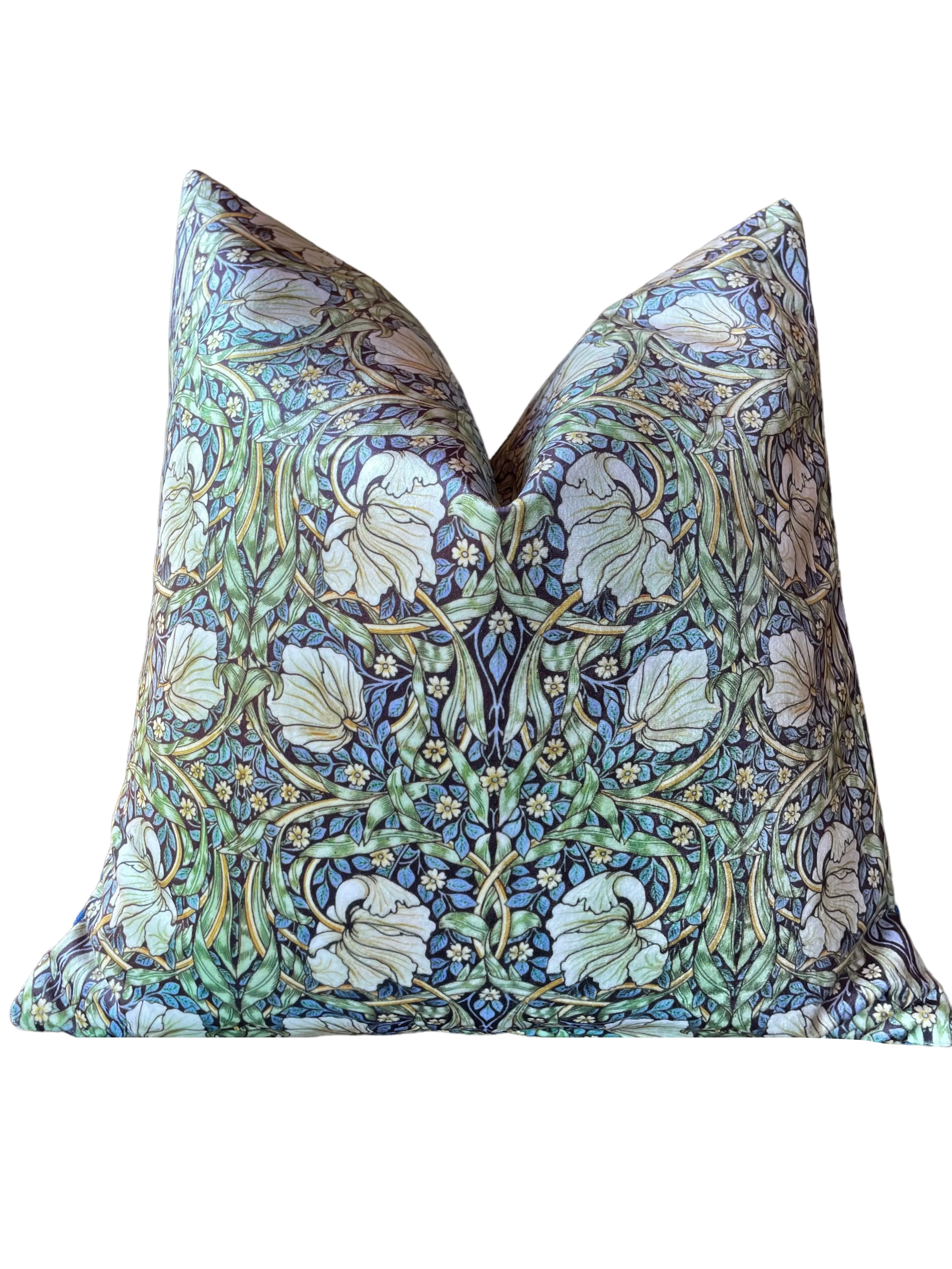 William Morris "Pimpernel" Dark Blue and Green Velvet Pillow Cover