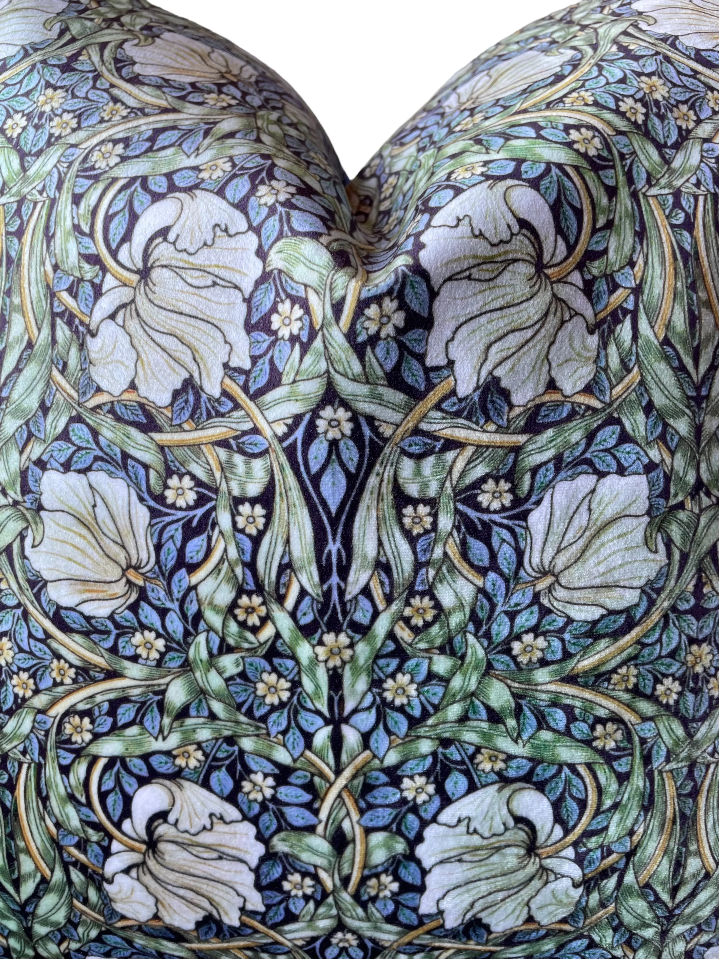 William Morris "Pimpernel" Dark Blue and Green Velvet Pillow Cover