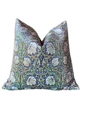 William Morris "Pimpernel" Dark Blue and Green Velvet Pillow Cover