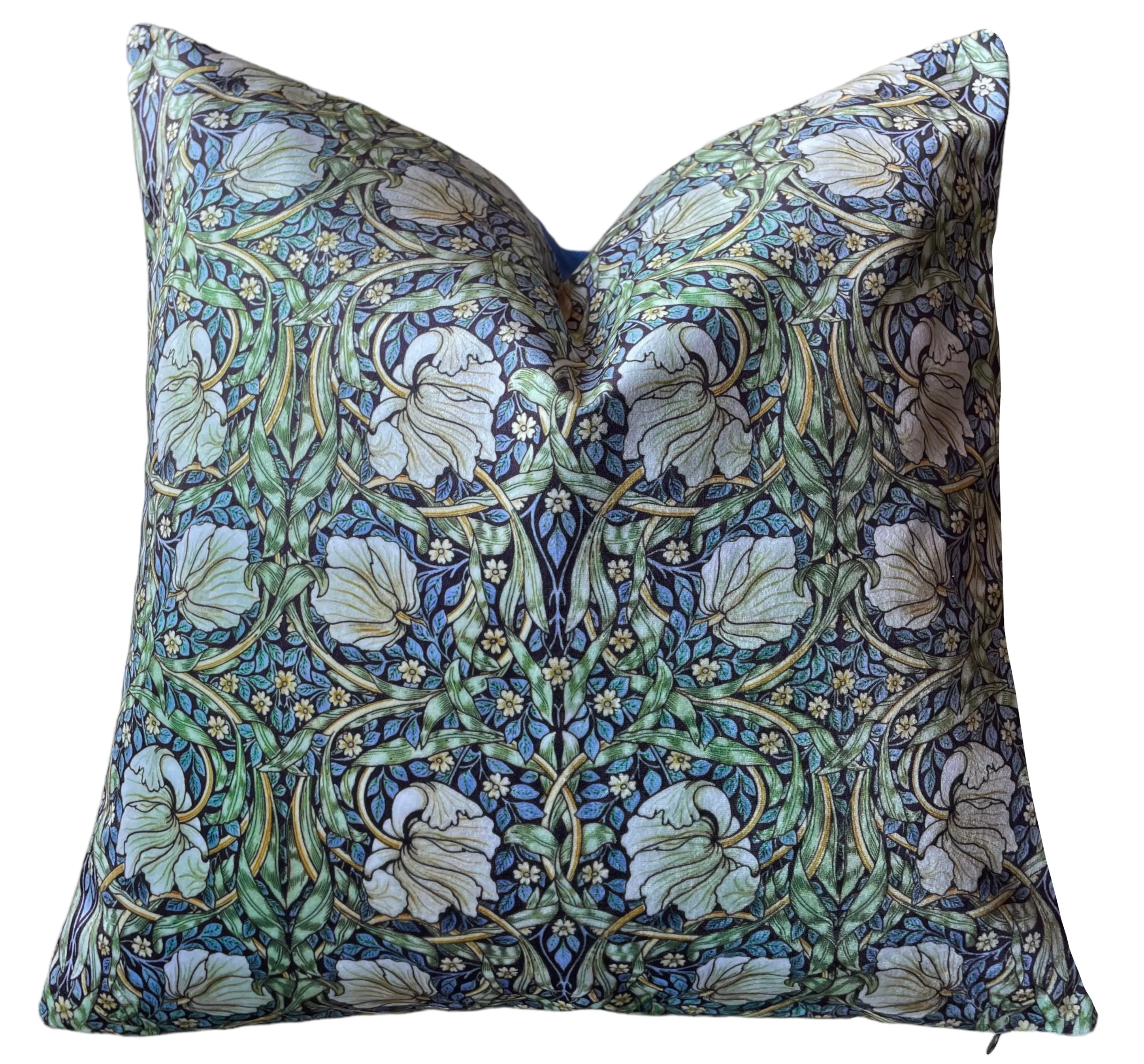 William Morris "Pimpernel" Dark Blue and Green Velvet Pillow Cover