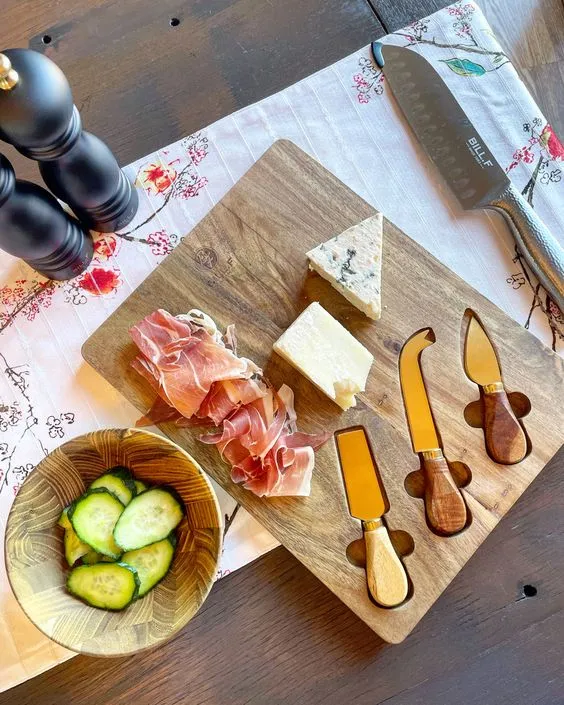 Wooden Charcuterie Board and Knife Set Cheese Platter Serving Tray 13"x10"