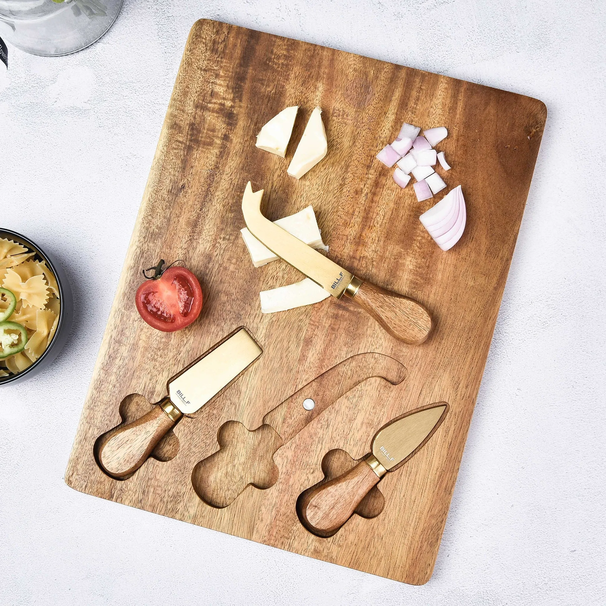 Wooden Charcuterie Board and Knife Set Cheese Platter Serving Tray 13"x10"